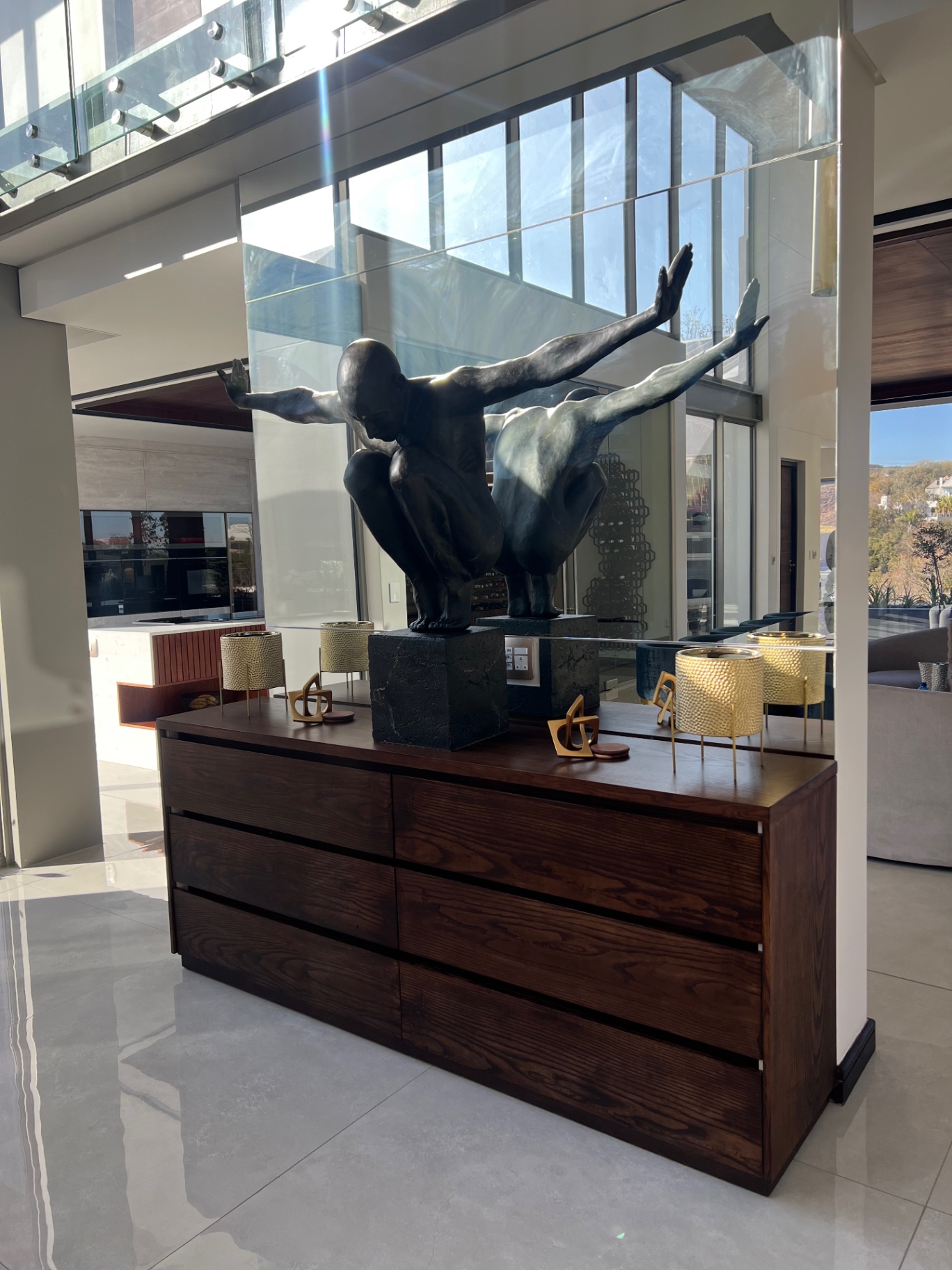 Bespoke walnut credenza in entrance hall